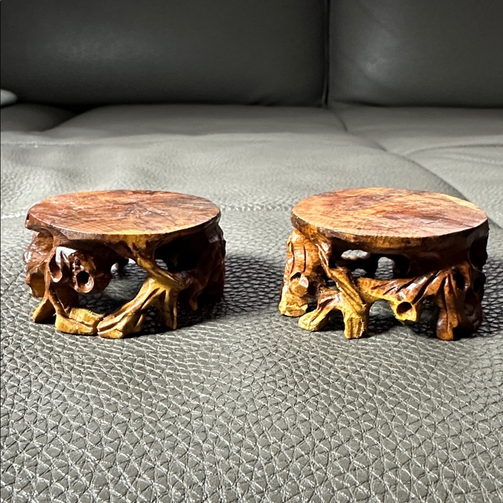 Pair of Vintage Hand Carved Wooden Stands